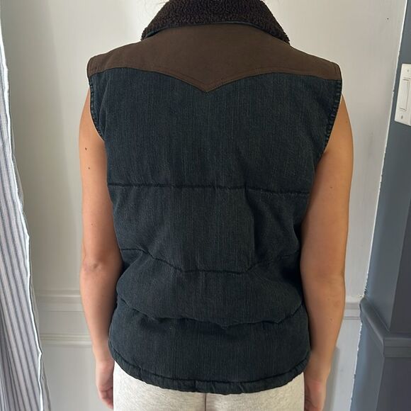 Lauren Jeans Co Ralph Lauren Vest Womens Medium Blue Denim Suede Fleece Puffer - Picture 4 of 13